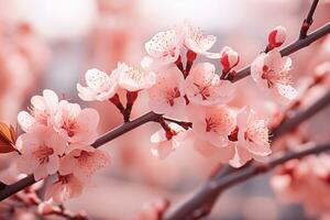 AI generated close up shot of an apricot tree with cherry blossoms photo