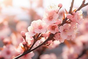 AI generated close up shot of an apricot tree with cherry blossoms photo