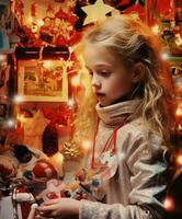 AI generated girl's Christmas gifts. beautiful background photo