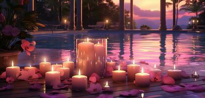 AI generated candle lighting on a swimming pool, photo