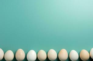 AI generated blank frame with eggs on a blue background, photo