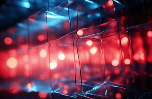 AI generated transparent material screen with bright red lights, photo