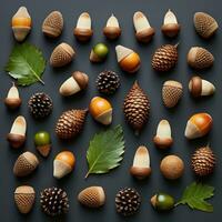 AI generated an arrangement of several different acorns, photo