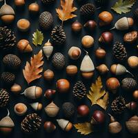 AI generated an arrangement of several different acorns, photo