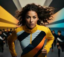 AI generated a woman running at a high speed, photo