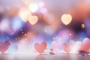 AI generated a white background with colorful heart shaped bokeh, photo