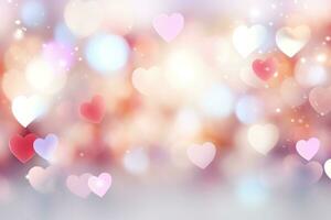 AI generated a white background with colorful heart shaped bokeh, photo