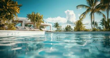 AI generated a white pool in the hotel view pool side landscape, photo