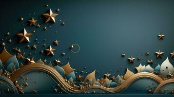 AI generated A stunning gold and blue Ramadan background with intricate geometric patterns photo