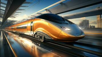 AI generated a speedy train on a train track, photo