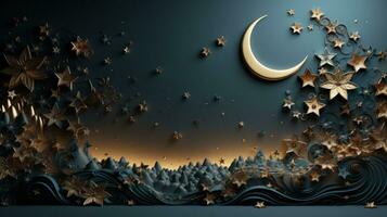 AI generated A stunning gold and blue Ramadan background with intricate geometric patterns photo