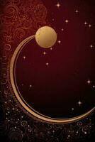 AI generated A rich burgundy and gold background with intricate geometric patterns and a striking crescent moon and stars photo