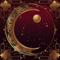 AI generated A rich burgundy and gold background with intricate geometric patterns and a striking crescent moon and stars photo