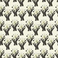 Seamless pattern with mystic eye hands on beige background. Vector tribal illustration.