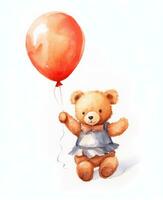 AI generated a painting of a teddy bear carrying a balloon, photo