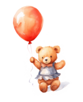 ai generiert ein Gemälde von ein Teddy Bär Tragen ein Ballon, png
