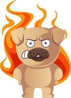 Pug on fire, illustration, vector on white background.