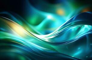 AI generated a beautiful light art painting made out of blue and green light colors, photo