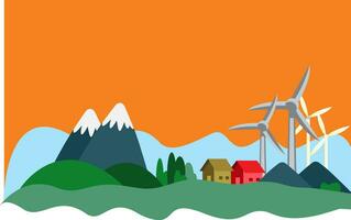 Houses in the mountain that have sustainable resources illustration vector on white background