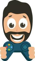 hombre con gamepad, ilustración, vector sobre fondo blanco