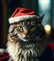 ai generado linda gato vistiendo Papa Noel sombrero foto