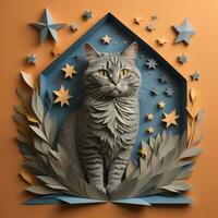 AI generated Gray Tabby Cat  in Papercut Style photo