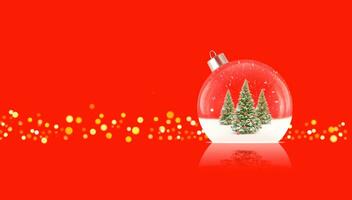 Christmas trees in glass ornament on red background. Banner with copy space. photo