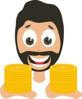 Man holding coins, illustration, vector on white background