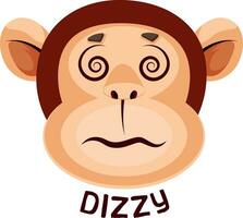 Monkey is feeling dizzy, illustration, vector on white background.