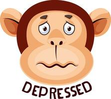 Monkey is feeling depressed, illustration, vector on white background.