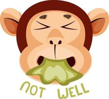 Monkey is throwing up, illustration, vector on white background.