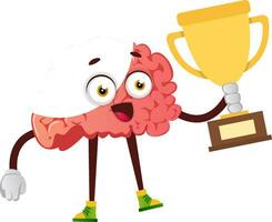 Brain winning a trophy, illustration, vector on white background.