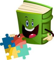 Green book is playing puzzle, illustration, vector on white background.
