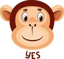 Monkey is saying yes, illustration, vector on white background.