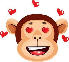 Monkey happy face with hearts, illustration, vector on white background.