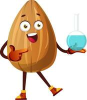 Almond is doing some experiment in chemistry lab, illustration, vector on white background.