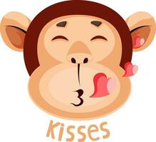 Monkey is sending kisses, illustration, vector on white background.