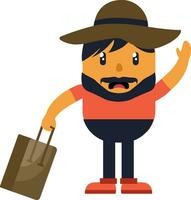 Man with hat holding a bag, illustration, vector on white background.