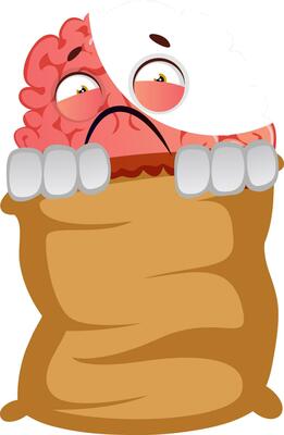 Brain is frightened, illustration, vector on white background.