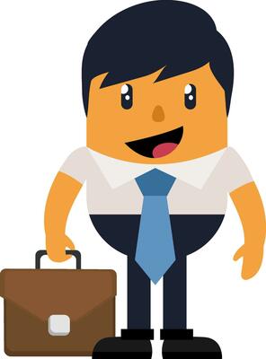 Man with briefcase, illustration, vector on white background.