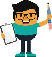 Man with pencil and notebook, illustration, vector on white background.