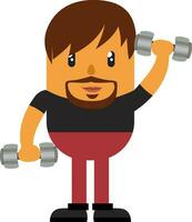 Man with weights, illustration, vector on white background.