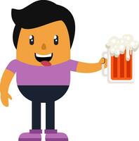 Man holding beer, illustration, vector on white background.