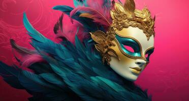 AI generated an elegant mask is displayed on a bright pink background photo