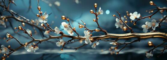 AI generated water drops on the tree branch. photo