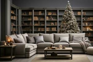 AI generated Modern living room with Christmas tree photo