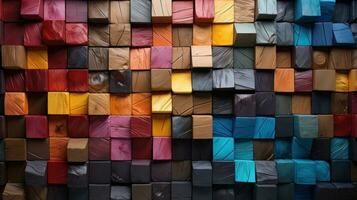 AI generated Background made of colorful wooden squares photo