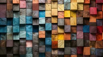 AI generated Colorful wooden block cubes background. photo