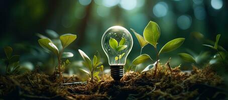 AI generated A tree grows inside light bulbs. photo