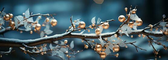 AI generated Drops of dew on a branch photo